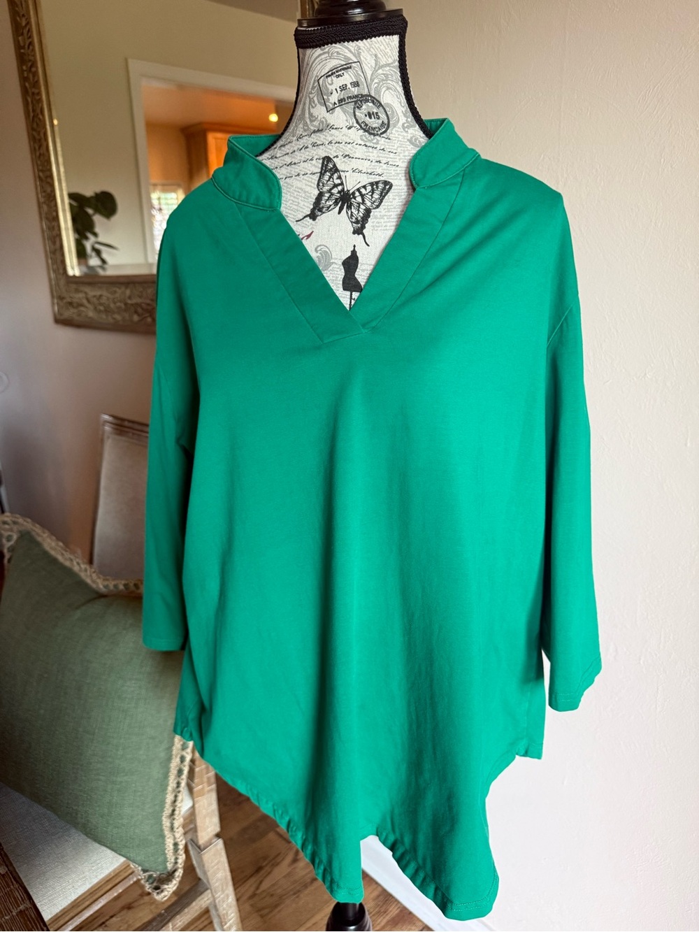 CEASIKERY Green 3/4 Sleeve V-Neck Tunic Blouse Top Women's Plus Size 2XL